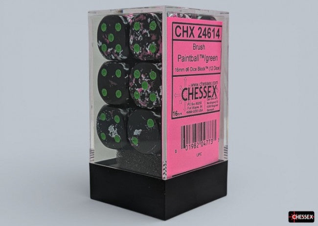 Chessex: Brush Paintball/Green 16mm D6 Dice Block (12 Dice)