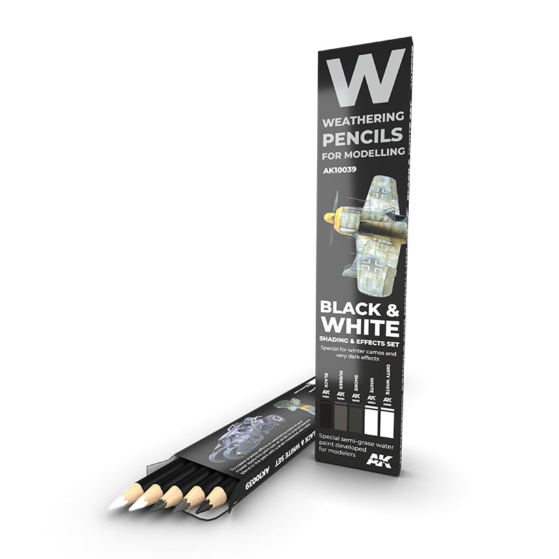 AK Interactive - Weathering Pencils Sets - Black & White Shading & Effects Set