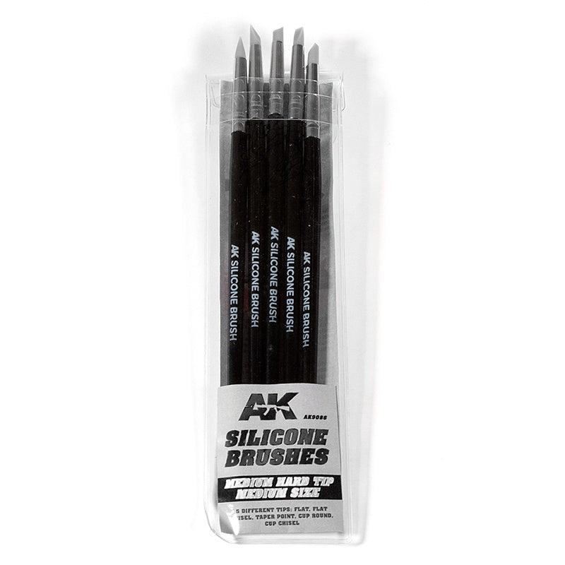 AK9085 AK Interactive - Tools - Set Of 5 Silicone Brushes Medium Hard Tip Medium