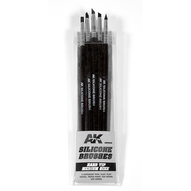 AK9088 AK Interactive - Tools - Set Of 5 Silicone Brushes Hard Tip Medium