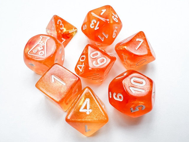 Chessex Lab Dice Set Borealis Polyhedral Blood Orange/white Luminary 7-Die Set