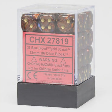 CHX 27819 Scarab 12mm d6 Blue Blood/Gold Block (36)