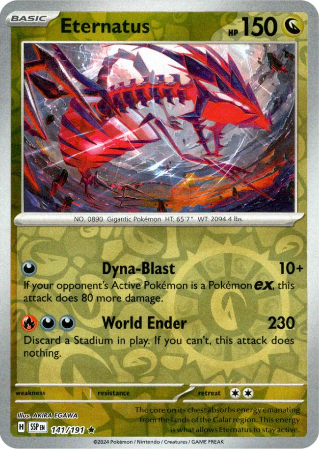 what pokemon set has 191 cards Eternatus (141/191) [Scarlet & Violet: Surging Sparks] Type:EB03-054 Nico Robin Artist_Craig J Spearing SIE NANAHARA Pokémon TCG