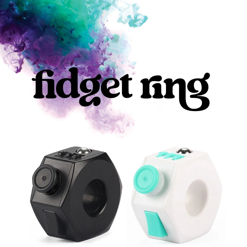 Fidget Cube Ring  - White/Teal