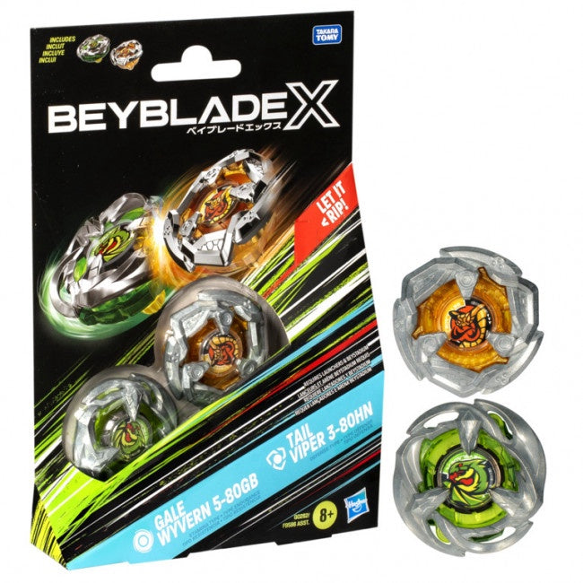 Beyblade X Gale Wyvern 5-80GB and Tail Viper 3-80HN Top Dual Pack Set