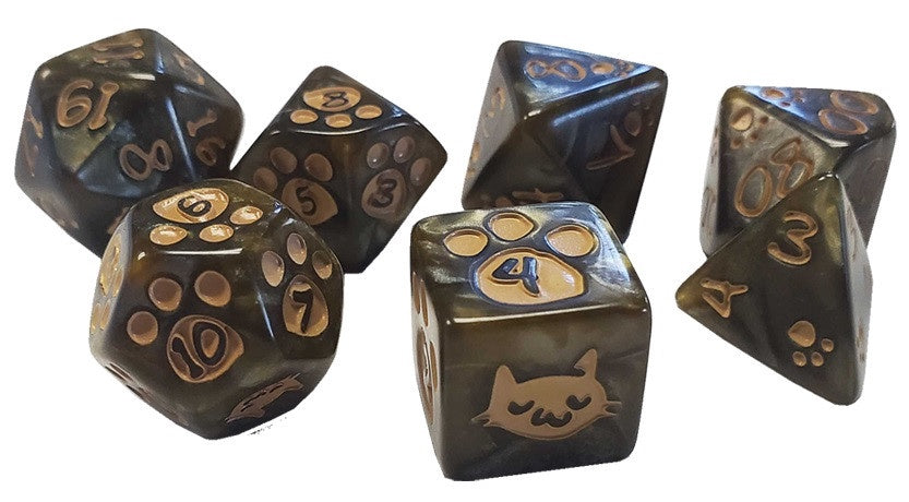 Kitten Polyhedral Dice Set Brown