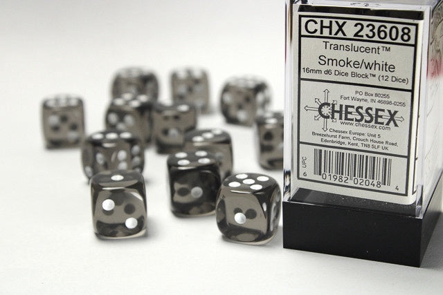 Chessex 16mm D6 Dice Block Translucent Smoke/white