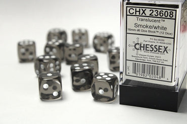 Chessex 16mm D6 Dice Block Translucent Smoke/white