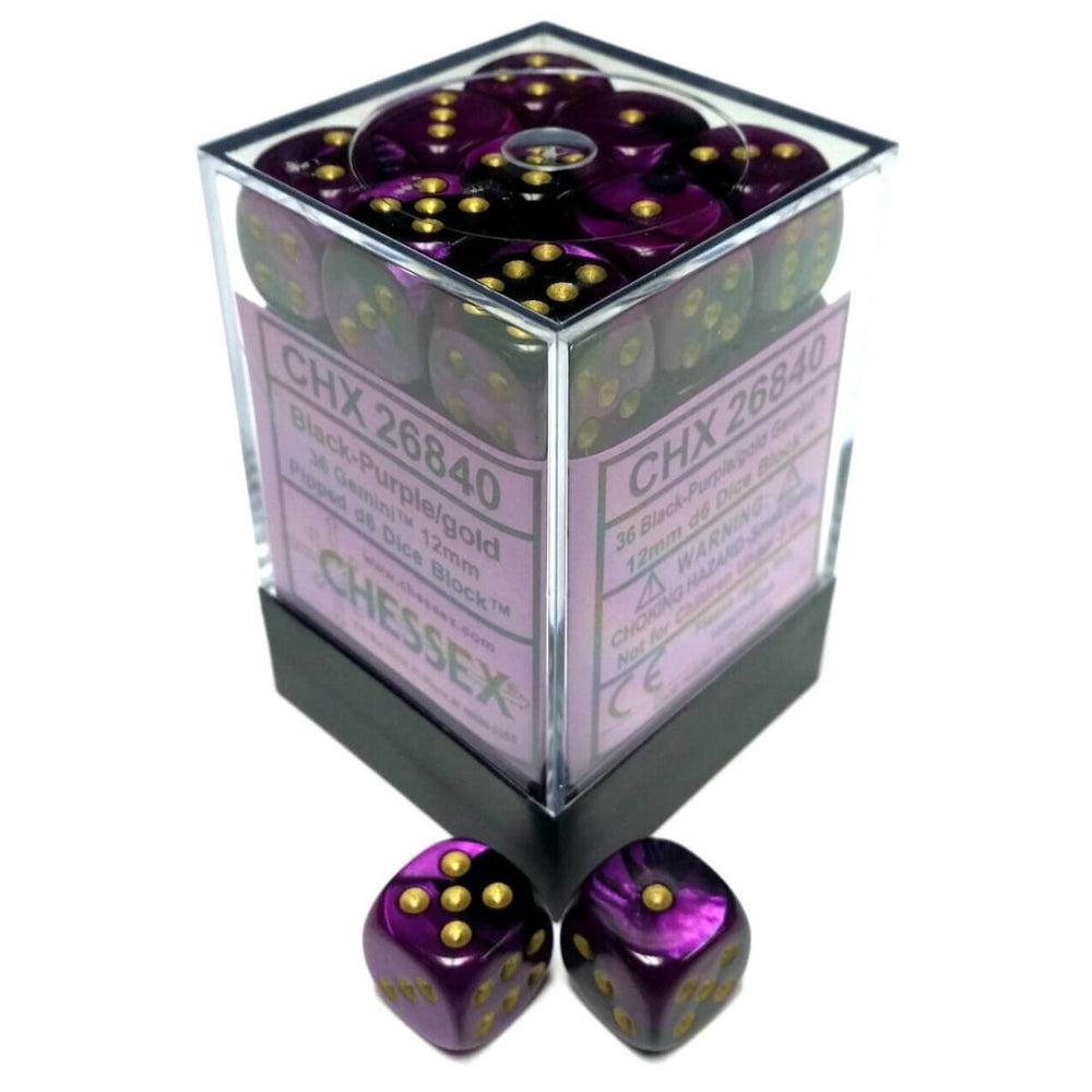 Chessex 12mm d6 Gemini Black Purple/gold