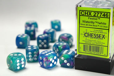 Chessex 16mm D6 Dice Block Festive Waterlily / White