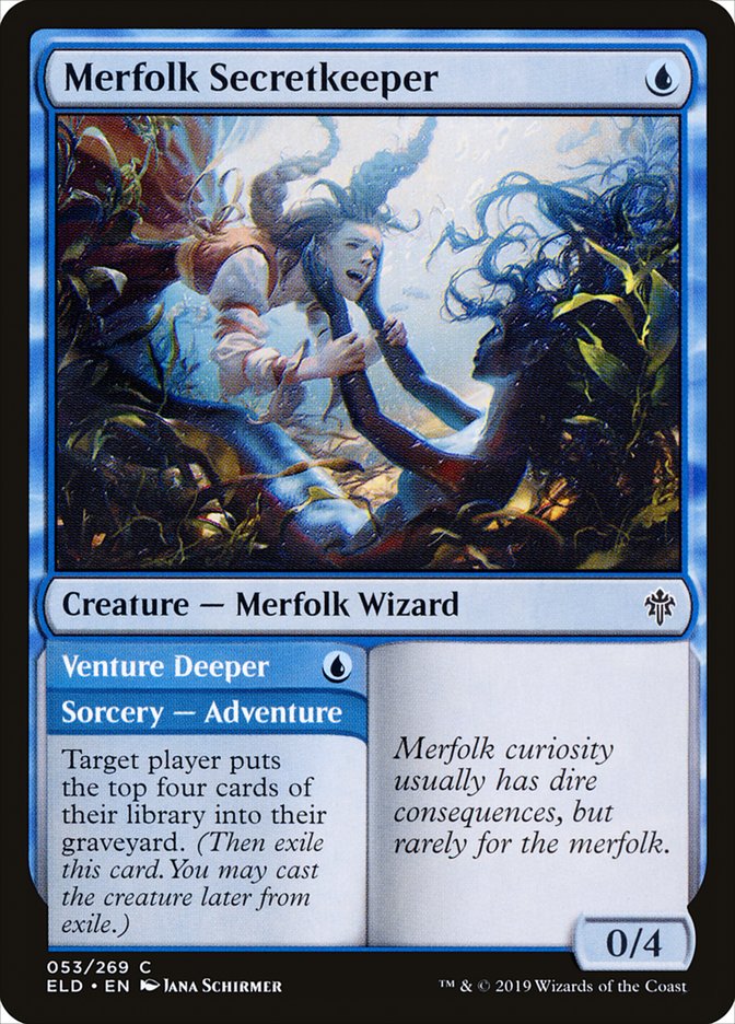 mtg final fantasy merfolk Merfolk Secretkeeper // Venture Deeper [Throne of Eldraine]