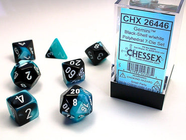 Chessex Polyhedral 7-Die Set Gemini Black-Shell/White