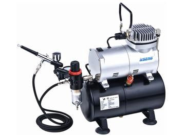 HSENG HS-AS186K AIR COMPRESSOR (HOLDING TANK) KIT INCL. HOSE and HS-80 AIRBRUSH