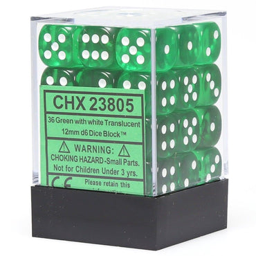 Chessex 12mm D6 Dice Block Green/White Translucent
