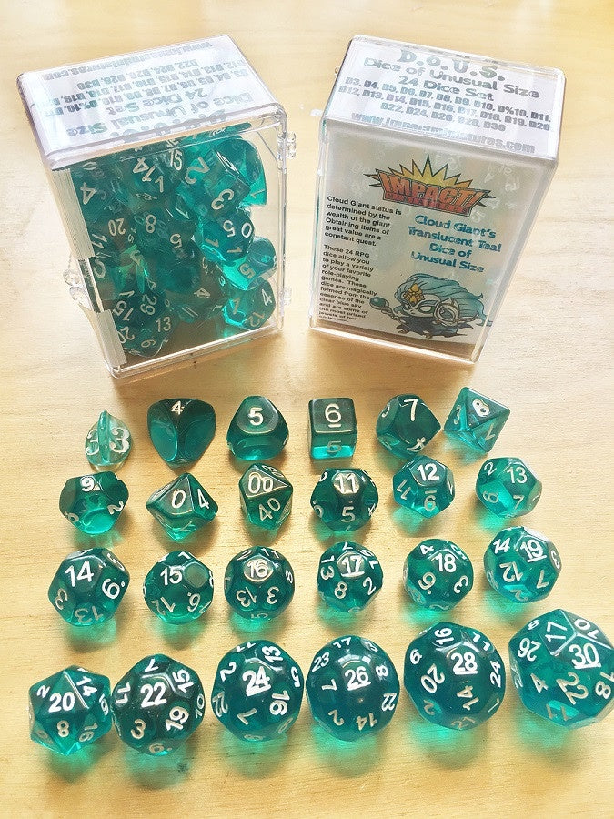D.O.U.S. (Dice of Unusual Size) D3 to D30 Translucent Teal