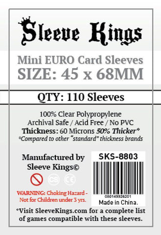 Sleeve Kings Board Game Sleeves Mini Euro (45mm x 68mm) (110 Sleeves Per Pack)