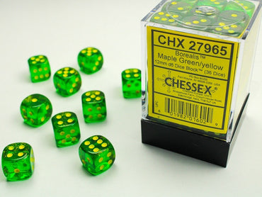 Chessex 12mm D6 Dice Block Borealis Maple Green/Yellow