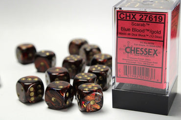 Chessex 16mm D6 Dice Block Scarab Blue Blood/Gold