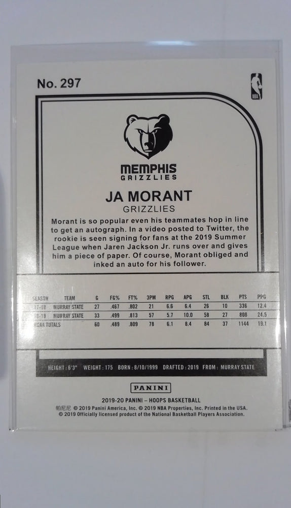2019-20 JA MORANT NBA Hoops Tribute Rookie #297