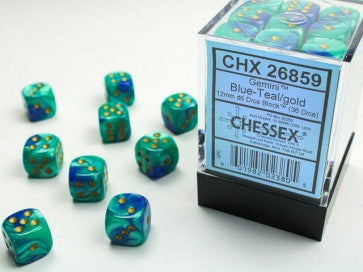 Chessex 12mm D6 Dice Block Gemini Blue-Teal/Gold