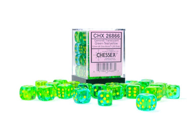 Chessex 12mm D6 Dice Block Gemini Translucent Green-Teal/Yellow