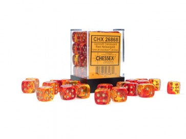Chessex 12mm D6 Dice Block Gemini Translucent Red-Yellow/Gold
