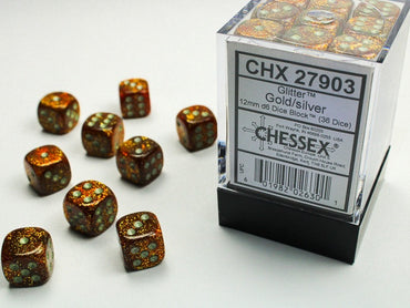 Chessex 12mm D6 Dice Block Glitter Gold/Silver