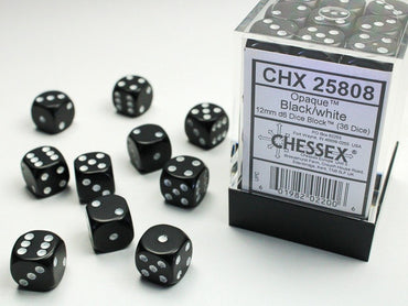 Chessex 12mm D6 Dice Block Opaque Black/White
