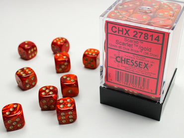 Chessex 12mm D6 Dice Block Scarab Scarlet/Gold