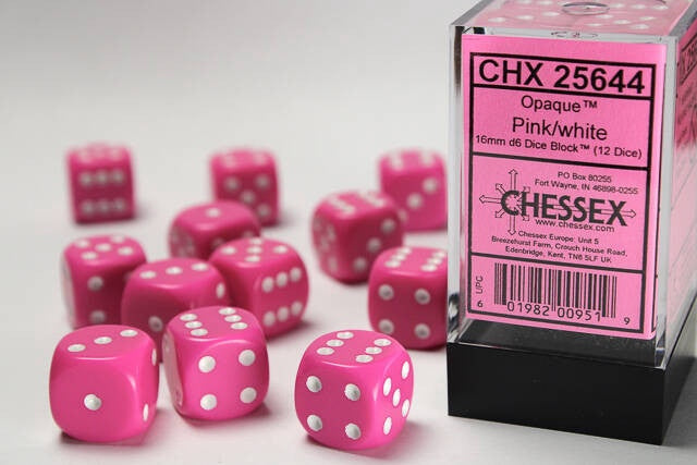 Chessex 16mm D6 Dice Block Opaque Pink/White