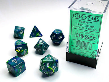 Chessex Polyhedral 7-Die Set Festive Green/Silver