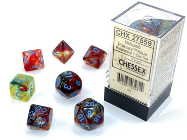 Chessex Polyhedral 7-Die Set Nebula Primary/Blue w/Luminary