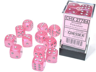 Chessex 16mm D6 Dice Block Borealis Luminary Pink/Silver