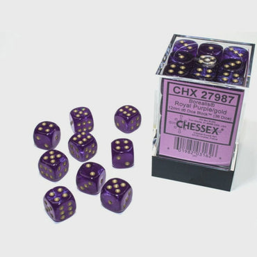 Chessex Borealis 12mm d6 Royal Purple/gold Luminary Block (36)