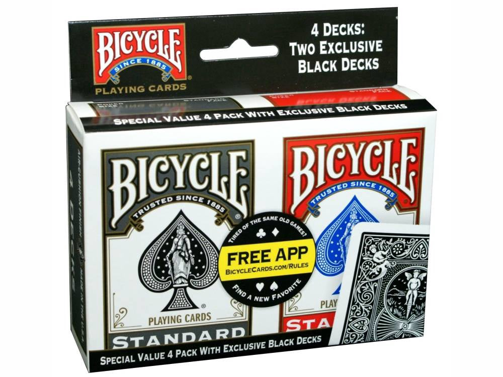 Bicycle Standard Index 4 Pack Playing Cards Black and Red