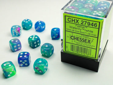 Chessex 12mm D6 Dice Block Festive Waterlily/White
