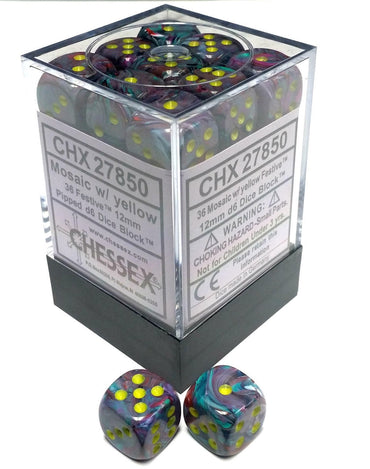 Chessex 12mm D6 Dice Block Festive Mosaic/Yellow