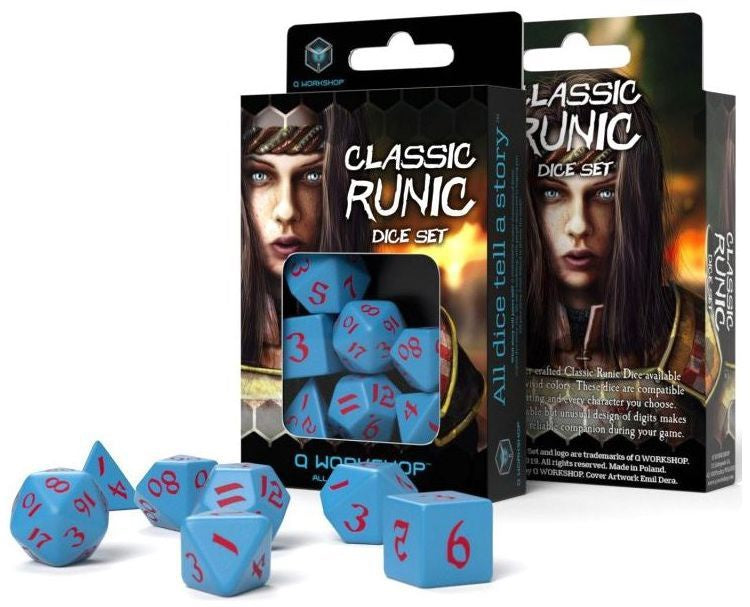 Classic Runic Dice Set - Blue and Red (set of 7)