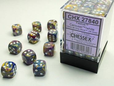 Chessex 12mm D6 Dice Block Festive Carousel/White