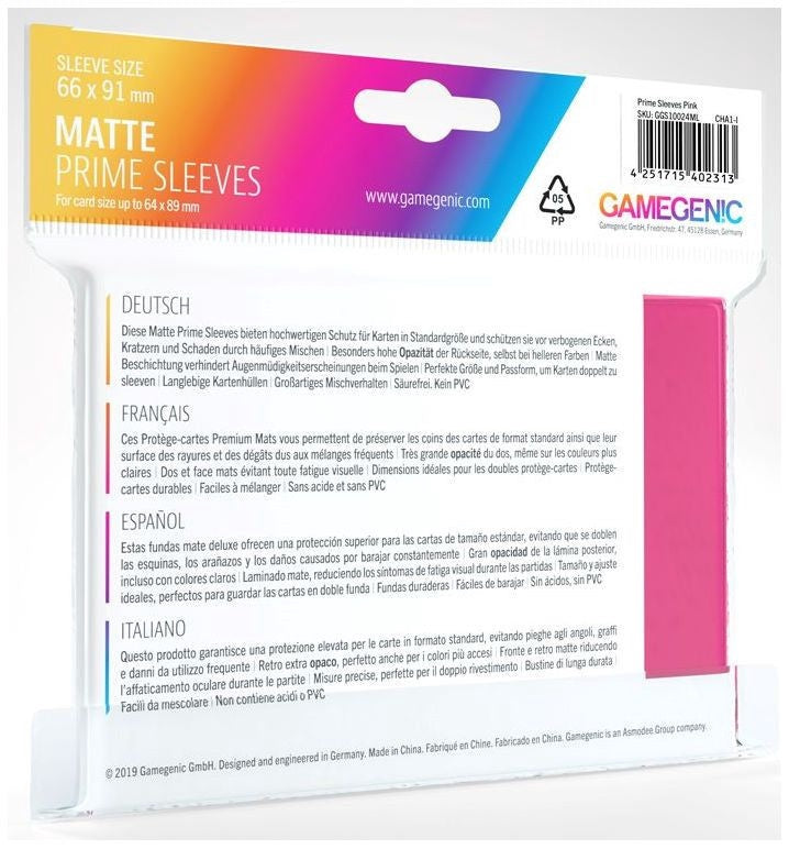 Gamegenic Matt Prime Card Sleeves Pink (66mm x 91mm) (100 Sleeves Per Pack)
