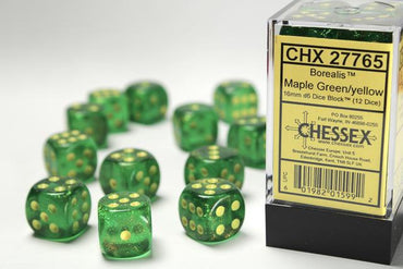 D6 12x16mm Dice Set – Maple Green / Yellow Borealis