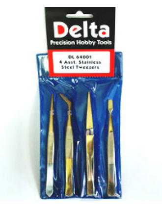 Delta 4pc assorted Stainless Steel Tweezers DL 64001