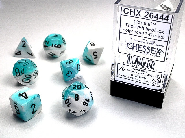 Chessex Polyhedral 7-Die Set Gemini White-Teal/Black