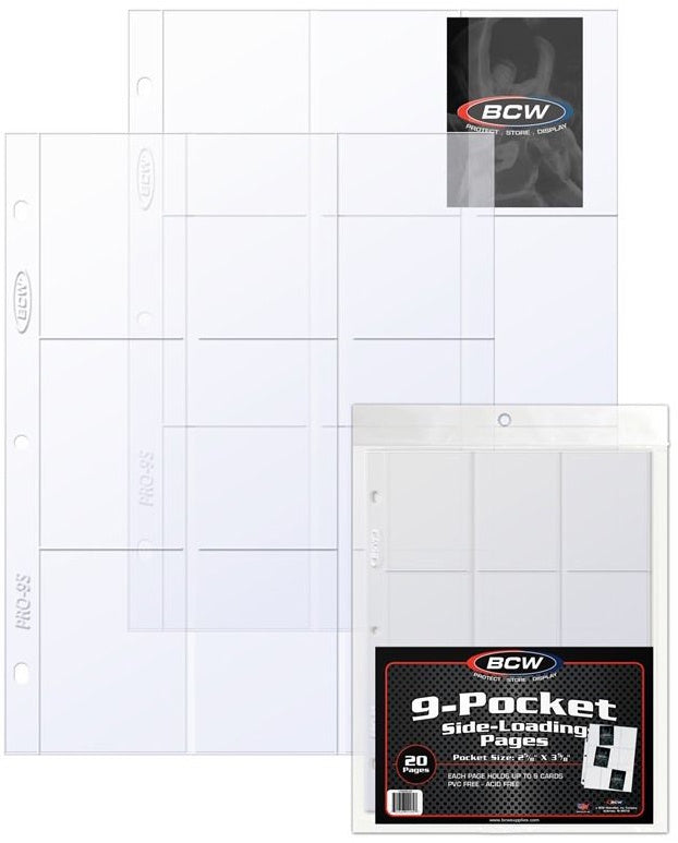 BCW 9 Pocket Protective Pages Side Loading (20 Pages Per Pack)