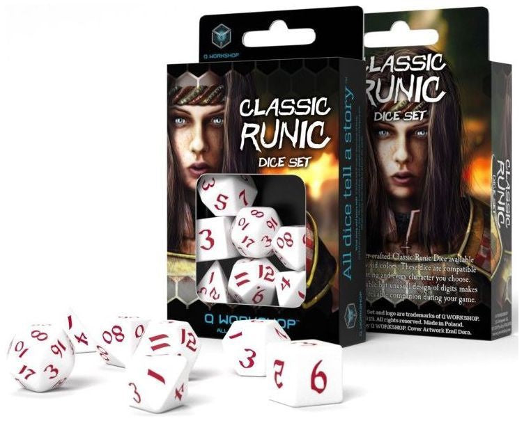 Classic Runic Dice Set - White and Red (set of 7)