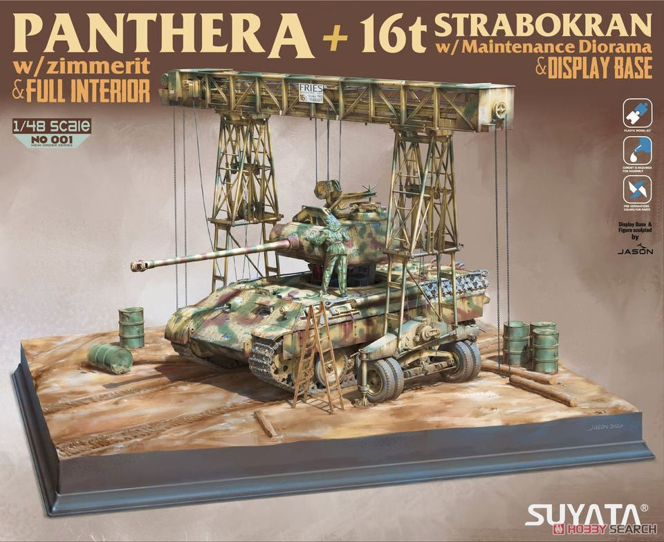 SUYATA NO-001 1/48 PANTHER A + 16T STRABOKRAN W/ MAINTENANCE DIORAMA & DISPLAY BASE PLASTIC MODEL KIT
