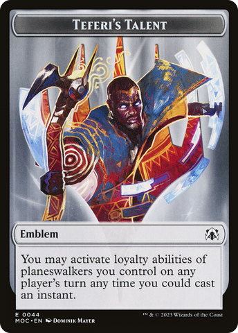 First Mate Ragavan // Teferi's Talent Emblem Double-Sided Token [March of the Machine Commander Tokens]