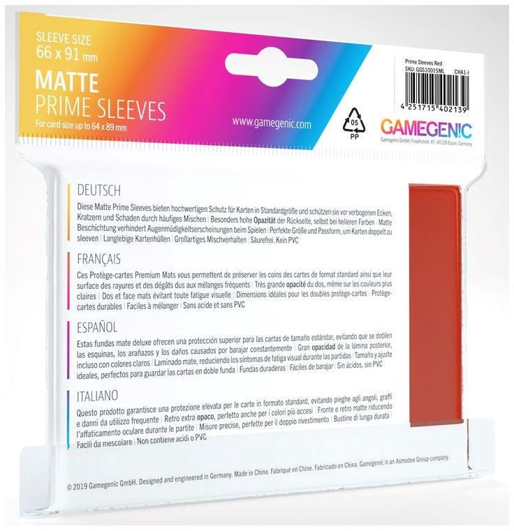 Gamegenic Matt Prime Card Sleeves Red (66mm x 91mm) (100 Sleeves Per Pack)