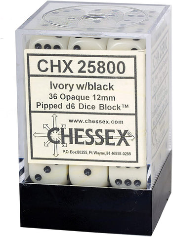 CHX 25800 Opaque 12mm d6 Ivory/Black Block (36)