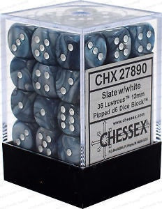 Chessex 12mm D6 Dice Block Lustrous Slate/White